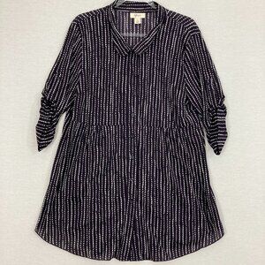 Style & Co Black White Striped Rolled Tab Button Down Tunic XL Preppy Office